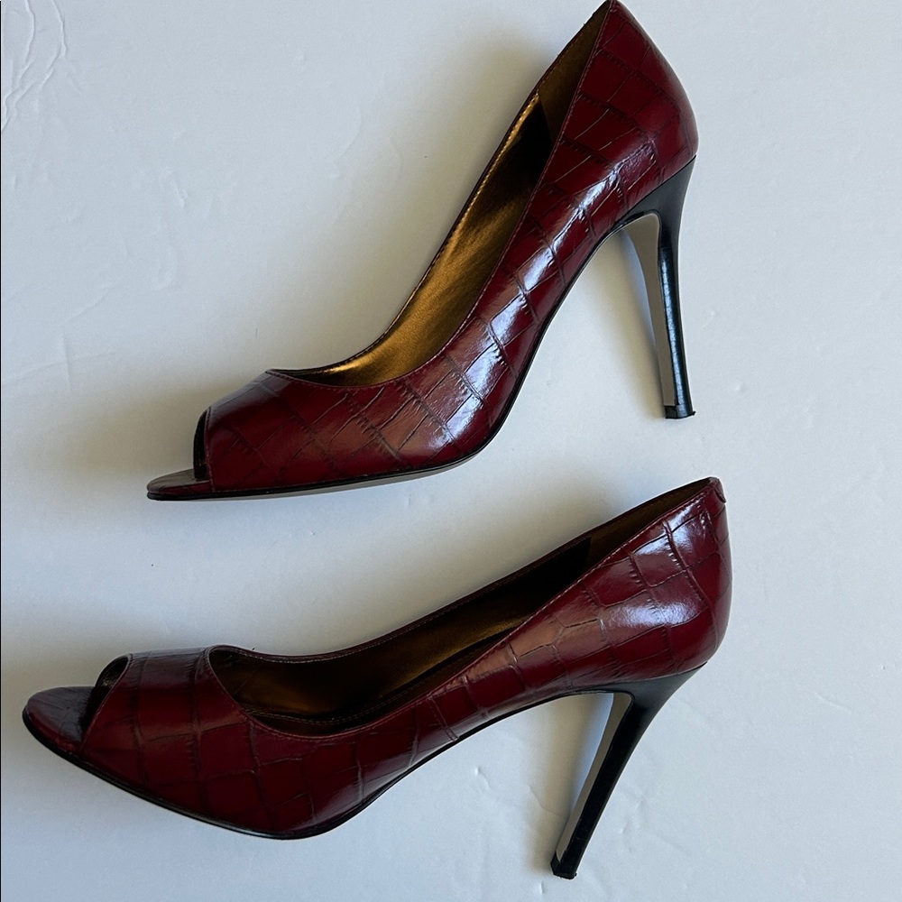 Enzo Angiolini Eamerryann Burgundy Peep-Toe Heels - Picture 3 of 7